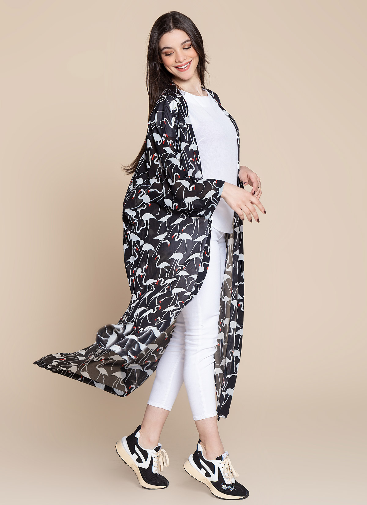 Kimono Long en Mousseline Imprimée